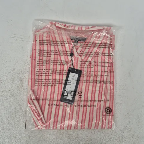 BAGGED FRENCH CONNECTION CHERYL LINEN BLEND POPOVER SHIRT IN WATERMELON RED SIZE SMALL