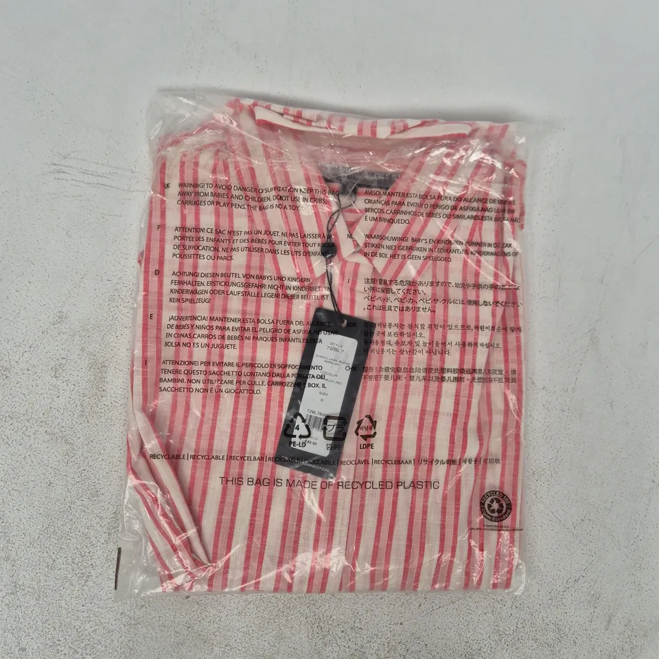 BAGGED FRENCH CONNECTION CHERYL LINEN BLEND POPOVER SHIRT IN WATERMELON RED SIZE SMALL
