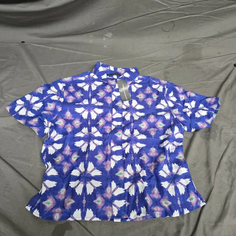 FRENCH CONNECTION MEN'S LINEN-BLEND SHORT-SLEEVE SHIRT – ROYAL BLUE TIE-DYE, SIZE 14