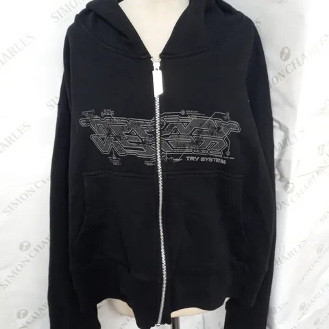 TRENDT VISION ZIP UP PRINTED HOODIE IN BLACK SIZE M