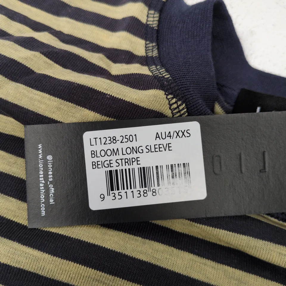 LIONESS BLOOM LONG SLEEVE STRIPE TOP – NAVY & BEIGE – XXS
