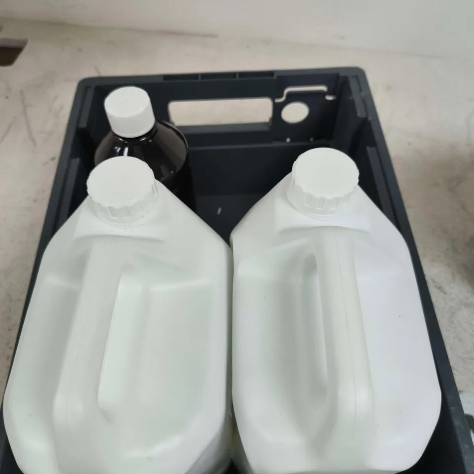 5 ASSORTED HOUSEHOLD PRODUCTS TO INCLUDE LAMP OIL, DISTILLED WATER ETC 