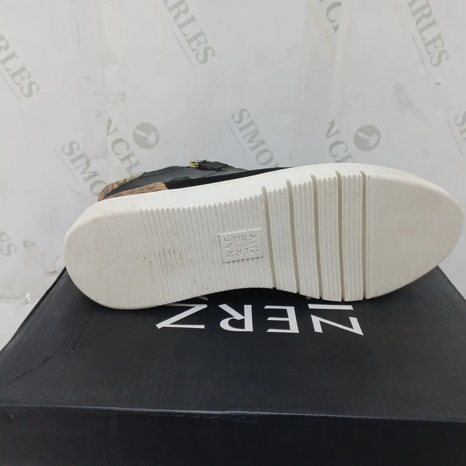 BOXED PAIR OF NATURALIZER HI TOP TRAINERS IN BLACK SIZE 6.5 