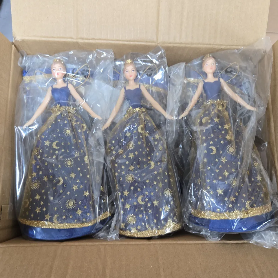 6 GISELA GRAHAM RESIN AND FABRIC BLUE AND GOLD 18 CENTIMETRE CELESTIAL TREE TOP FARIES