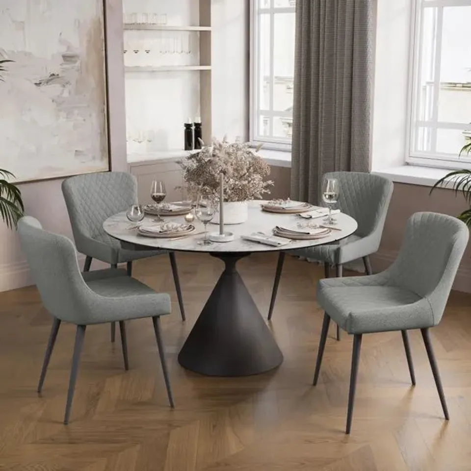 BOXED INDUS VALLEY CAMDEN 4-6 SEATER CONICAL CERAMIC DINING TABLE (2 BOXES)