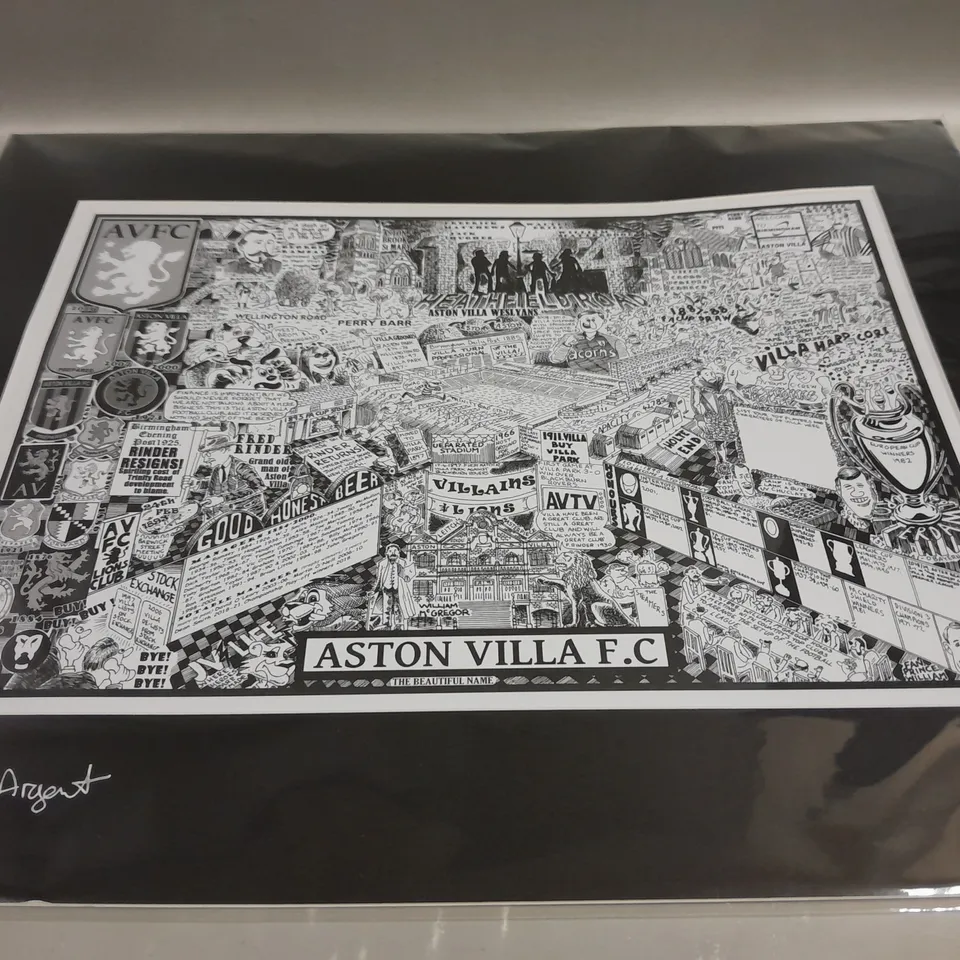 RICHARD ARGENT HISTORY OF ASTON VILLA CARTOON FRAMED PRINT 