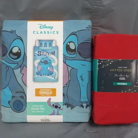 BOX OF APPROXIMATELY 15 ASSORTED BEDDING ITEMS TO INCLUDE DISNEY STITCH DUVET SET, FITTED SHEETS, ETC - COLOURS AND SIZES MAY VARY - COLLECTION ONLY