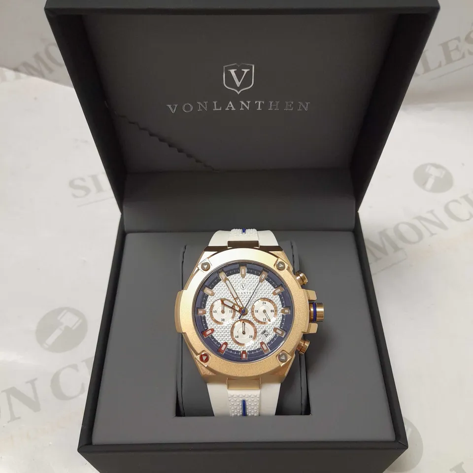 VONLANTHEN CHRONO TRIPLE DIAL WHITE RUBBER STRAP WATCH