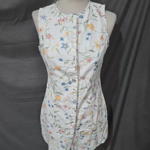 NOBODY'S CHILD DENIM NED MIDI DRESS OTTOLINE IN WHITE FLORAL SIZE 8