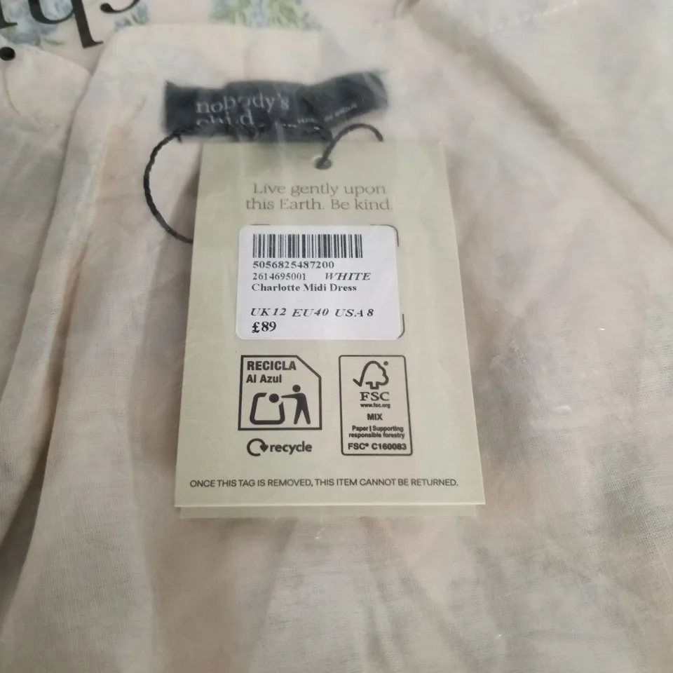 NOBODYS CHILD WHITE CHARLOTTE MIDI DRESS UK 12