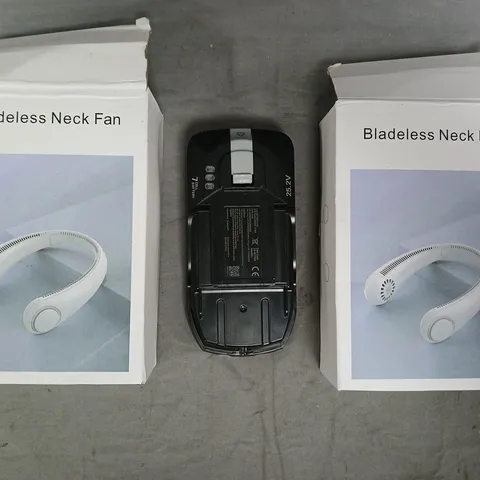BOX OF APPROXIMATELY 10 ASSORTED HOUSEHOLD ITEMS TO INCLUDE BLADELESS NECK FANS, ETC