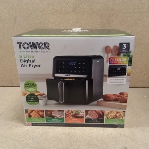 BOXED TOWER T17186 VORTX DIGITAL AIR FRYER, SPACE SAVING DESIGN, 1500W, 5L, BLACK