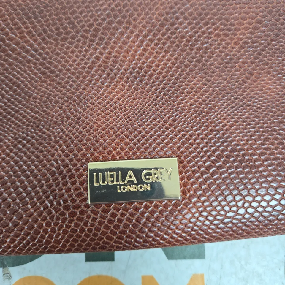LUELLA GREY LONDON BROWN TEXTURED LEATHER CLUTCH BAG WITH WRIST STRAP
