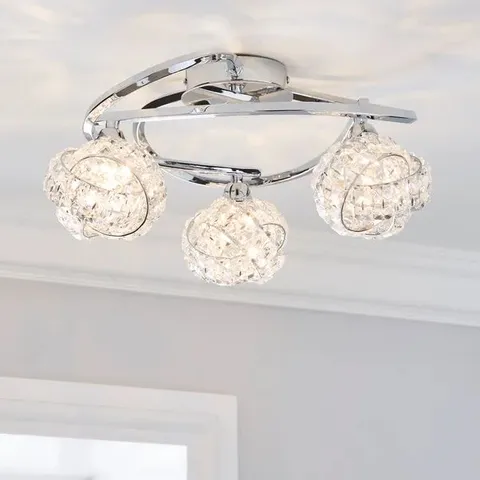 BOXED CECILIE 3 LIGHT CRYSTAL SEMI FLUSH CEILING LIGHT