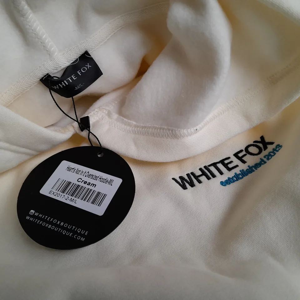 WHITE FOX HEARTS NOT IN IT OVERSIZED HOODIE IN CREAM - M/L