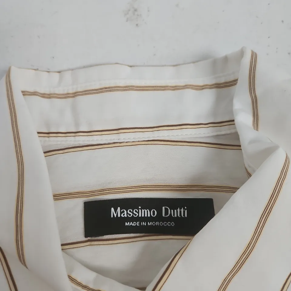 MASSIMO DUTTI STRIPED SHIRT – WHITE WITH BROWN STRIPES – XS – MADE IN MOROCCO