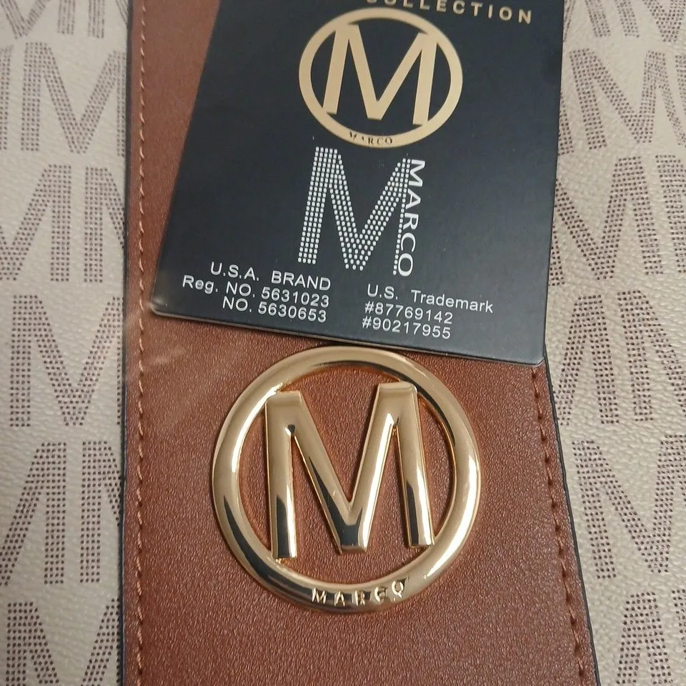 MARCO MONOGRAM SHOULDER BAG – BEIGE CANVAS WITH BROWN LEATHER TRIM