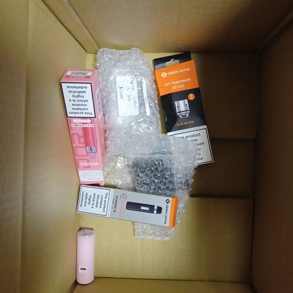 BOX OF APPROX 10 ITEMS TO INCLUDE VAPORESSO XROS 3, VOOPOO PNP-X, ASPIRE R1.