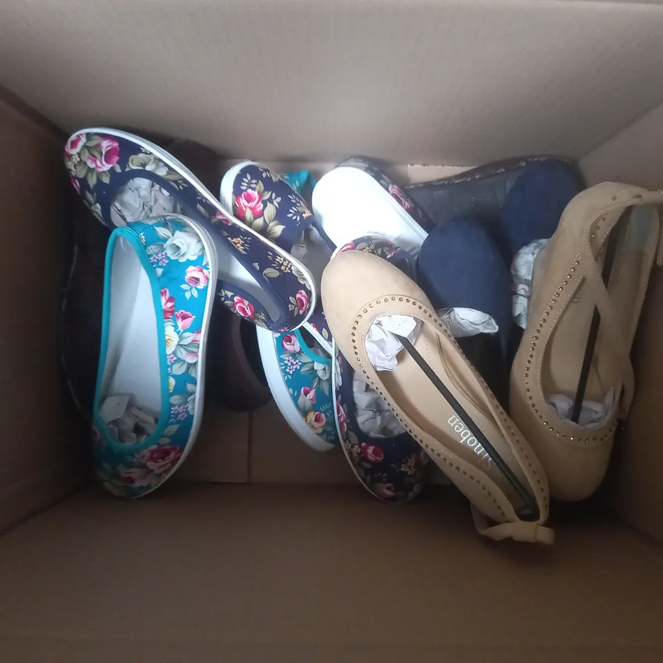 BOX OF APROX 10 PAIRS OF SHOES IN VARIOUS STYLES AND SIZES TO INCLUDE MILAYA, WILADY, ETC.