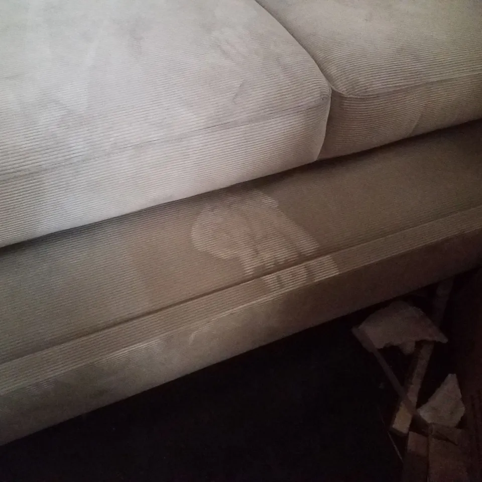 CORDUROY CREAM FABRIC 4 SEATER SOFA WITH RHF CHAISE & PULL OUT SLEEPER