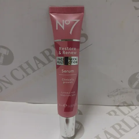 BOX OF APPROX 3 NO7 RESTORE & RENEW FACE AND NECK MULTI-ACTION SERUM 30ML