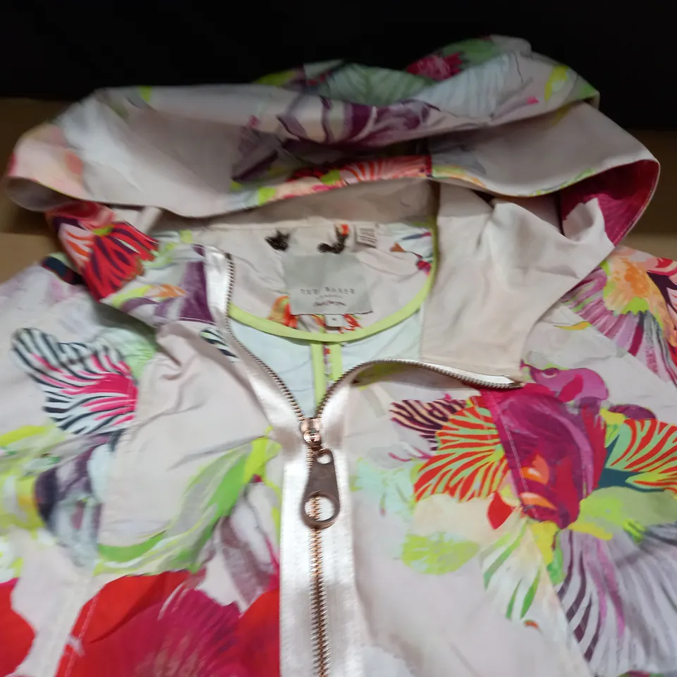 TED BAKER FLORAL ZIP THROUGH HOODED COAT - 4