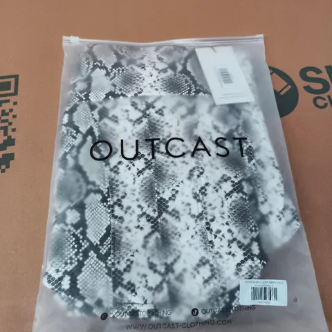 BAGGED OUTCAST EVON MINI DRESS – SILVER SNAKE PRINT, UK SIZE M