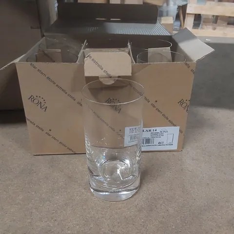 BOX CONTAINING APPROXIMATELY 44x BRAND NEW RONA 240ML GLASS JUICE TUMBLERS