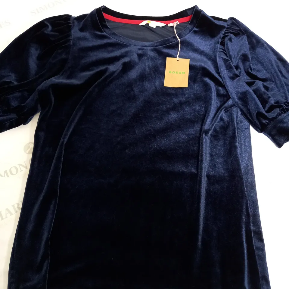 BODEN VELVET RUFFLE-CUFF TOP IN NAVY - SIZE 12