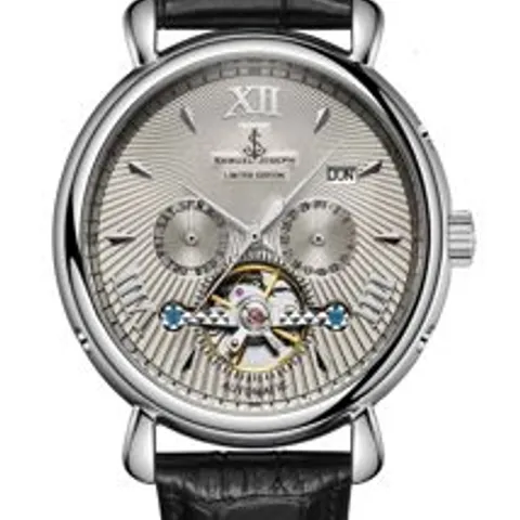 SAMUEL JOSEPH LIMITED EDITION STEEL & GREY AUTOMATIC DESIGNER MENS WATCH - HAND ASSEMBLED - SKELETON CASE, 20 JEWELS AND A LUXURY GENUINE LEATHER STRAP - ROUND CASE - WATER RESISTANT