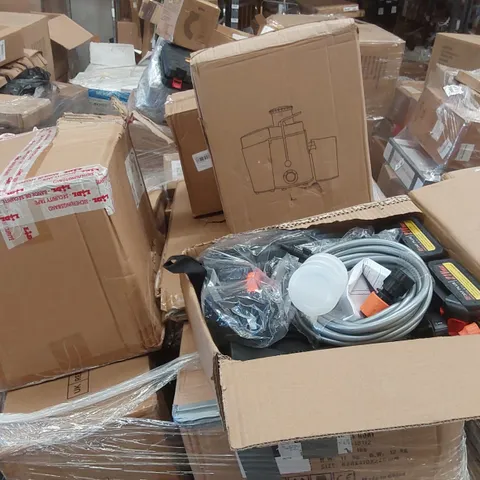 PALLET CONTAINING VARIOUS ASSORTED BOXED ITEMS TO INCLUDE, MINI FRIDGE, JUICER, STORAGE CARTS AND LOTS MORE UNMARKED BOXED ITEMS 