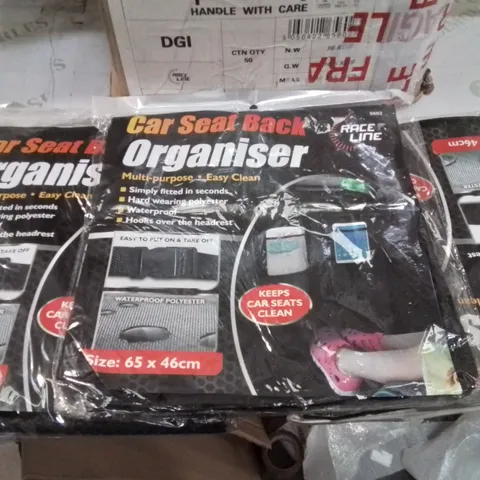 BOX CONTAINING LARGE AMOUNT OF BRAND NEW CAR BACK SEAT ORGANISERS 