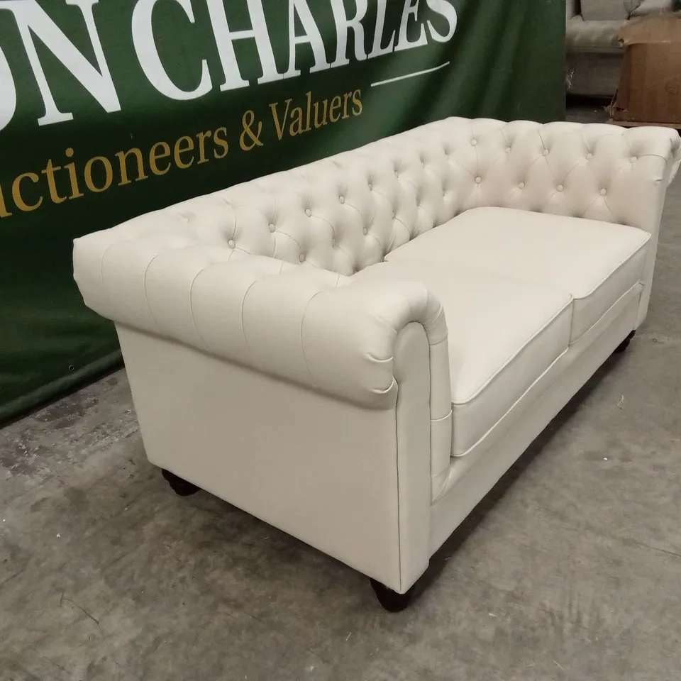 HAMPTON 2 SEATER CHESTERFIELD SOFA, IVORY CLASSIC FAUX LEATHER