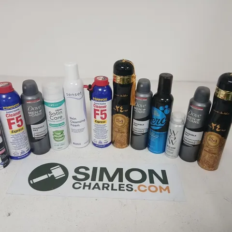 APPROXIMATELY 18 ASSORTED AEROSOL SPRAYS TO INCLUDE; ASSORTED HEALTH & BEAUTY AND HOUSEHOLD ITEMS β DEODORANTS, SHAVING GEL, SKIN CARE & CLEANERS