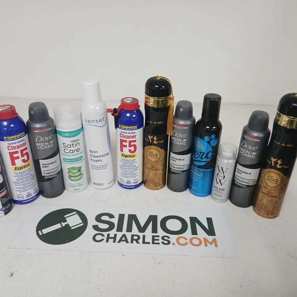APPROXIMATELY 18 ASSORTED AEROSOL SPRAYS TO INCLUDE; ASSORTED HEALTH & BEAUTY AND HOUSEHOLD ITEMS – DEODORANTS, SHAVING GEL, SKIN CARE & CLEANERS