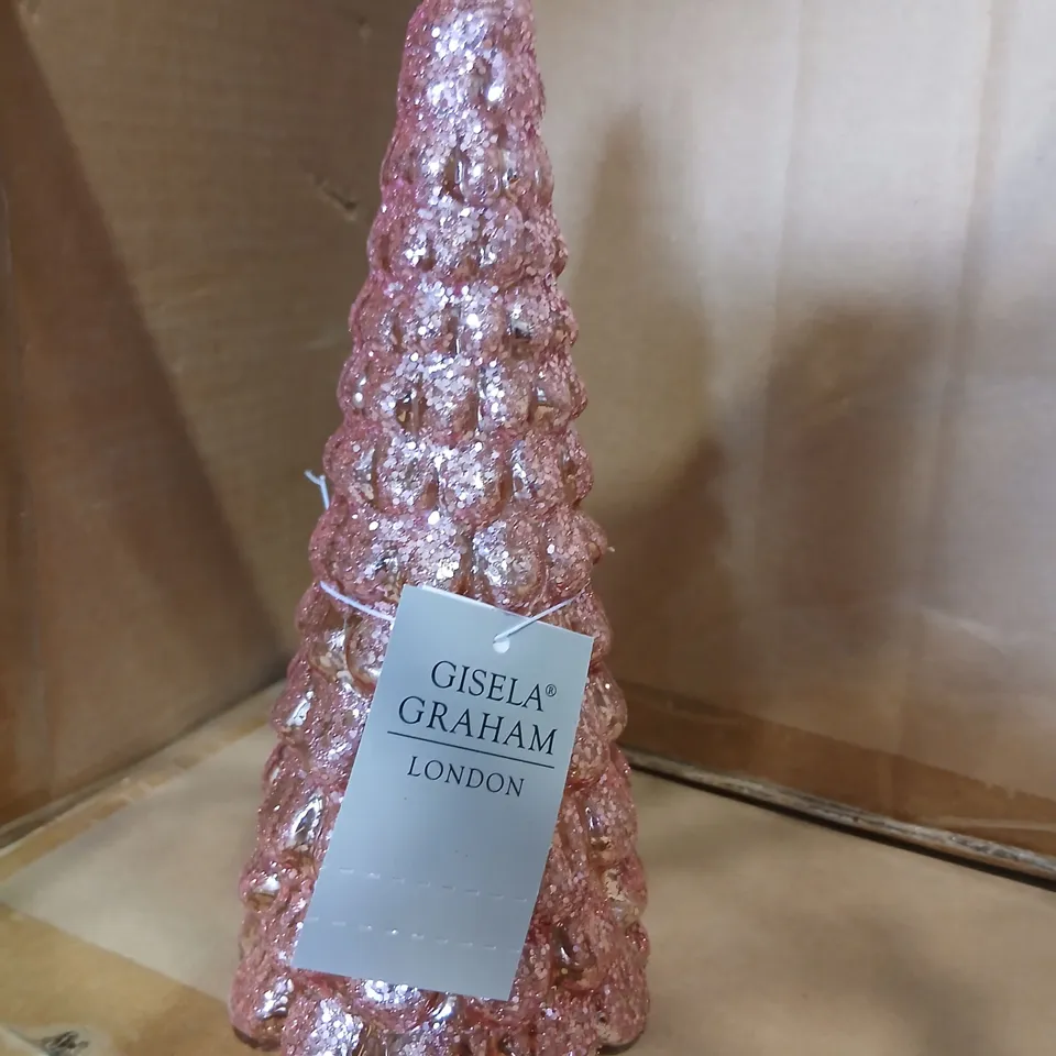 SIX GISELA GRAHAM LONDON PINK GLITTER CONE ORNAMENT