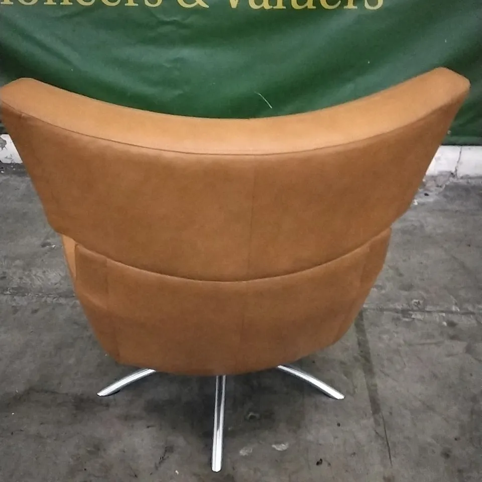 QUALITY DESIGNER LOUNGE CO SWIVEL ARMCHAIR IN RUST ORANGE LEATHER 
