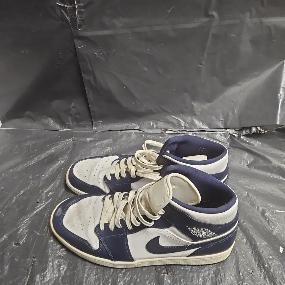 NIKE AIR JORDAN 1 HIGH SNEAKERS – WHITE/NAVY, UK 12 (US 13)