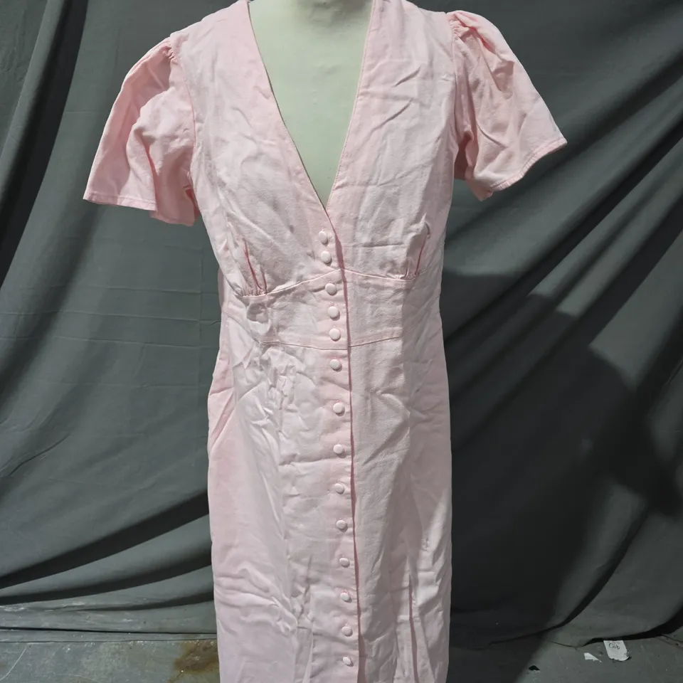 NOBODY'S CHILD DENIM ROSIE MIDI DRESS IN PINK SIZE UK 14