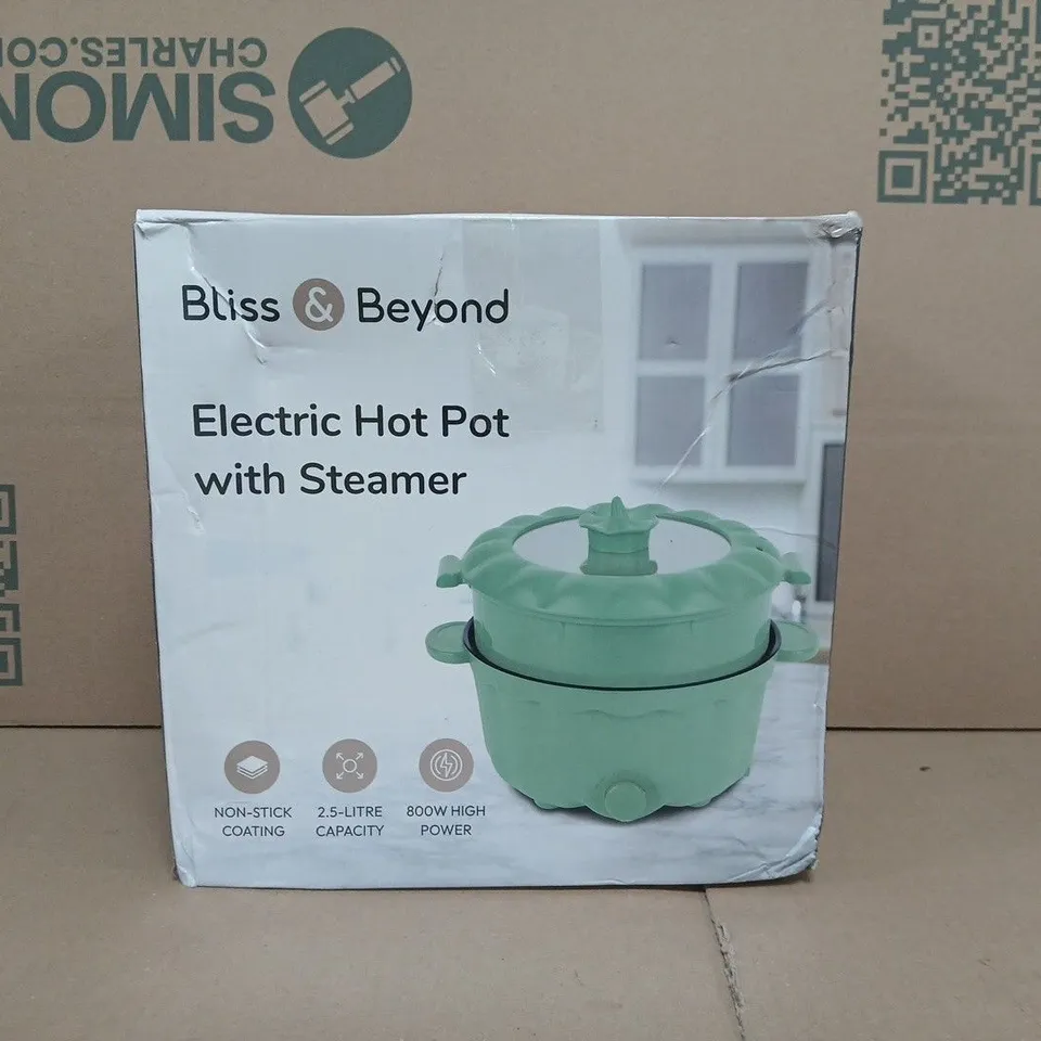 BOXED BLISS & BEYOND ELECTRIC HOT POT AND STEAMER IN GREEN