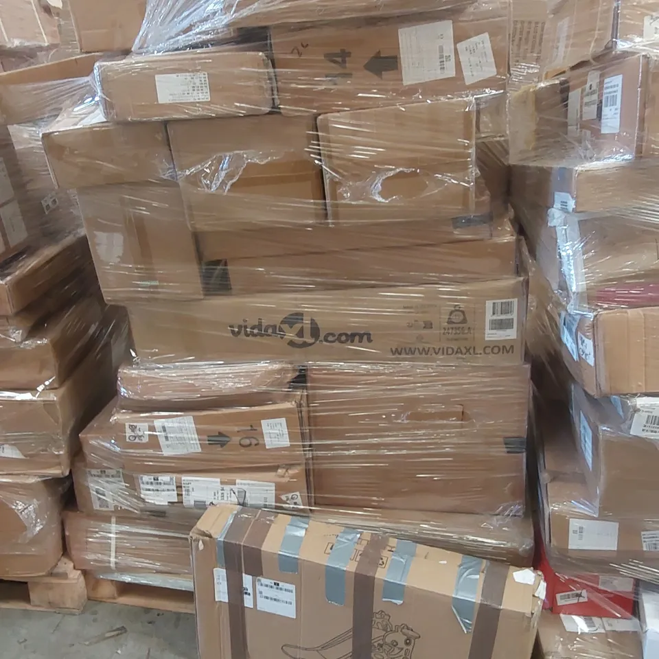 PALLET CONTAINING VARIOUS ASSORTED BOXED ITEMS TO INCLUDE,  KIDS SLIDES, DEEP FAT FRYER, SAFETY GATES, MEAT GRINDER AND LOTS MORE UNMARKED BOXED ITEMS 