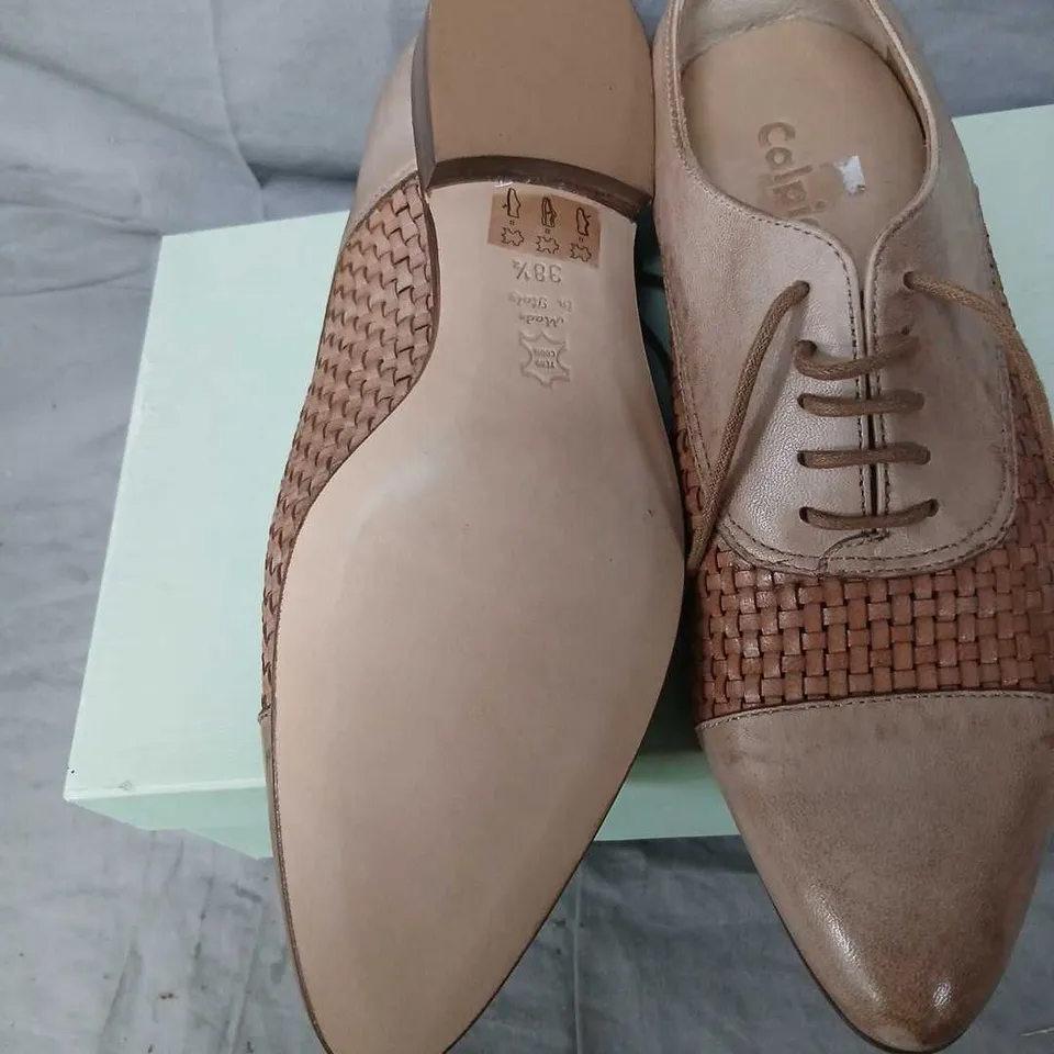 CALPIERRE DESIGNER SHOES – TAUPE LEATHER WITH WOVEN FRONT PANEL, WOMEN'S UK 5.5 (EU 38.5)