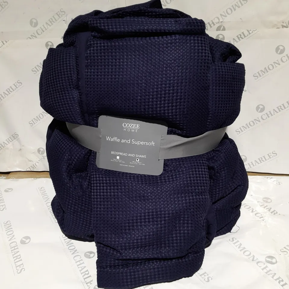 SUPERSOFT BY COZEE HOME WAFFLE KNIT FILLED BEDSPREAD IN NAVY - 250 X 260CM 