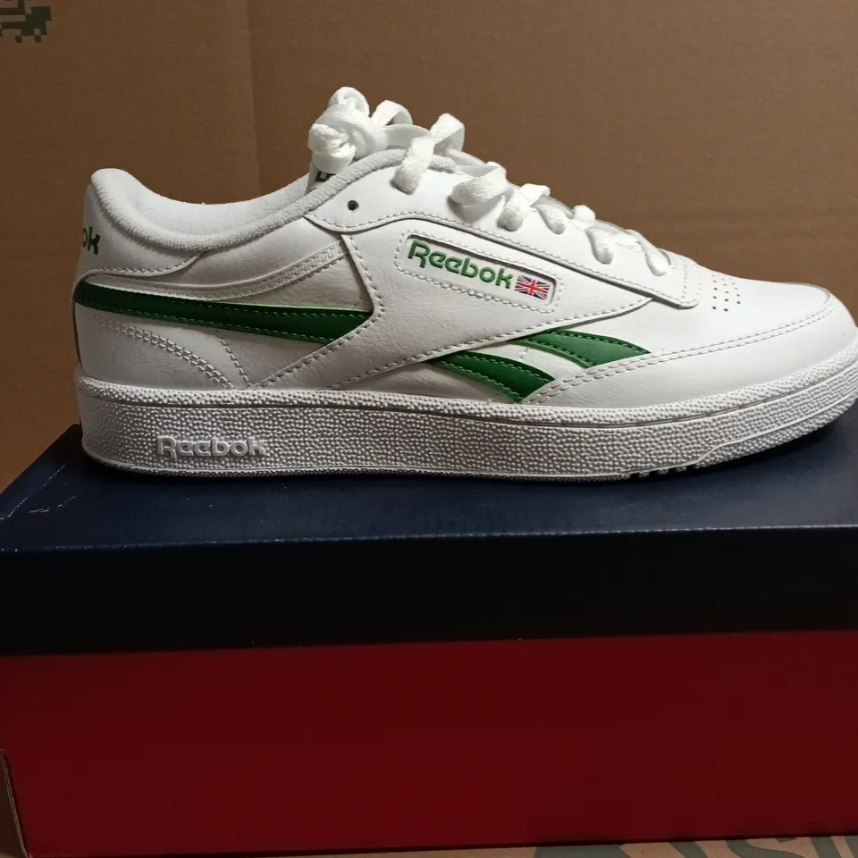 BOXED PAIR OF REEBOK CLUB C REVENGE UNISEX TENNIS TRAINERS – WHITE WITH GREEN - 9