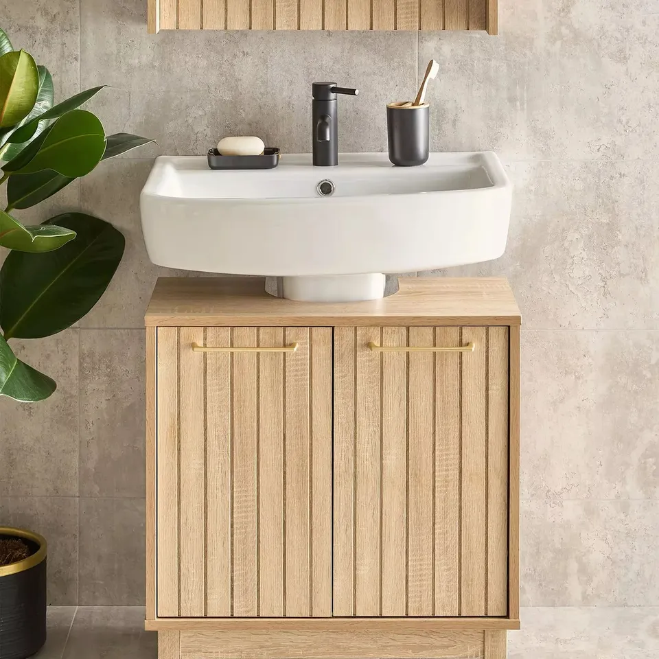 LOTUS PANELLED UNDER SINK BATHROOM CABINET - OAK - FSC® CERTIFIED