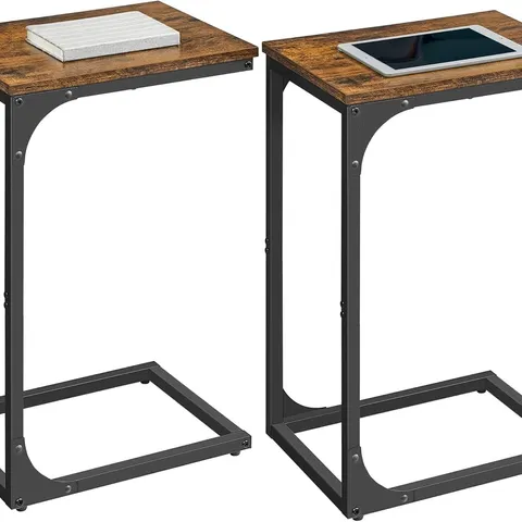BOXED VASAGLE SET OF 2 C-SHAPED SIDE TABLE - RUSTIC BROWN AND BLACK 
