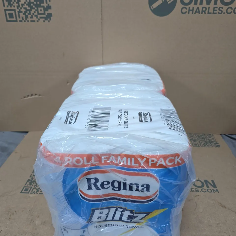 2 X REGINA BLITZ HOUSEHOLD HAND TOWEL MULTI PACKS - 4 ROLLS PER PACK 