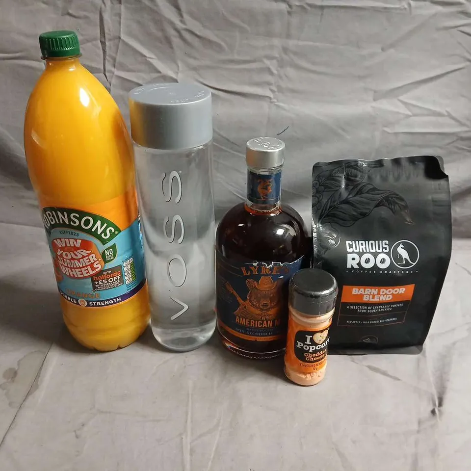 APPROXIMATELY 10 ASSORTED FOOD ITEMS TO INCLUDE - VOSS WATER, FRUIT JUICE AND COFFEE - COLLECTION ONLY 