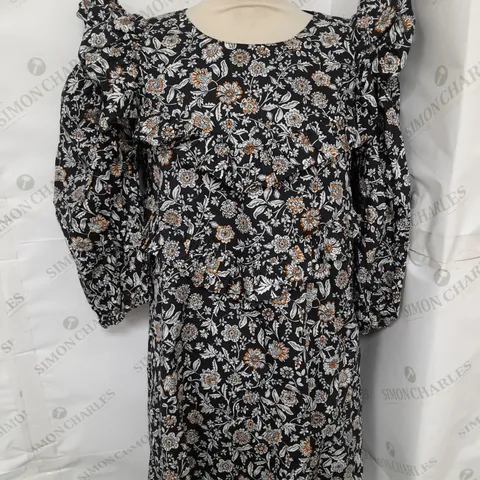 ZARA RUFFLE MINI DRESS IN BLACK FLORAL SIZE M