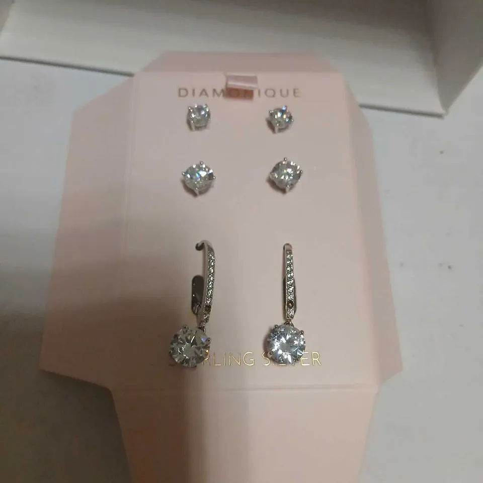 DIAMONIQUE 12.5CT TW EARRING SET  STERLING SILVER 